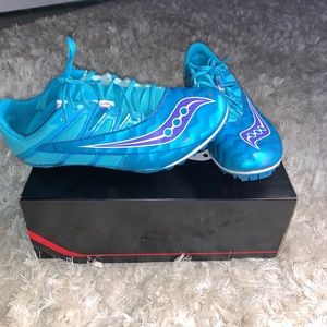 Blue & purple Saucony Spitfire Spikes